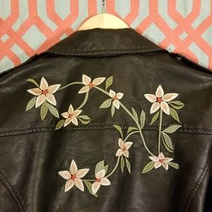 Vila • Embroidered Faux Leather Biker Jacket